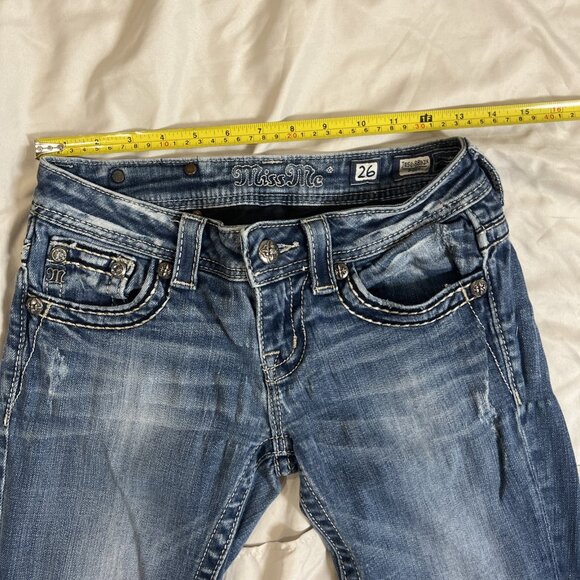 MISS ME Jeans Womans 26 Blue Low Rise Boot Cut Rhinestone Western Y2K - Picture 9 of 13